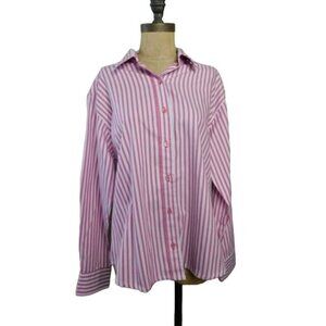 Grenouille Frog Size L Large Button Front Classic Striped Long Sleeve Shirt Top